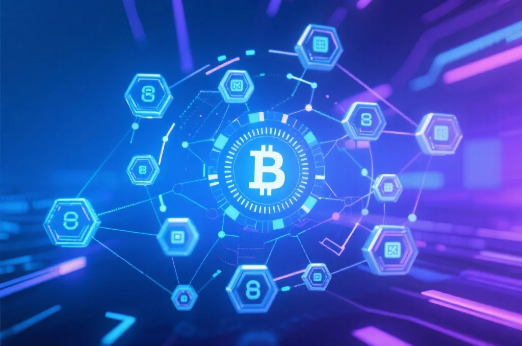 抽象的数字网络，象征区块链和数据安全技术在彩票行业的应用